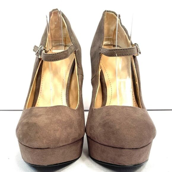 TAUPE SUEDE 5” HEEL PLATFORM ANKLE STRAP ZARA S-7 - Picture 4 of 6